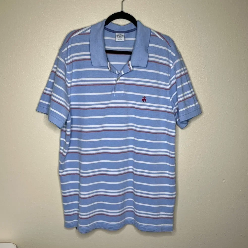 Brooks Brothers Performance Polo Blue White Stripe Slim Fit Shirt Cotton Men XXL